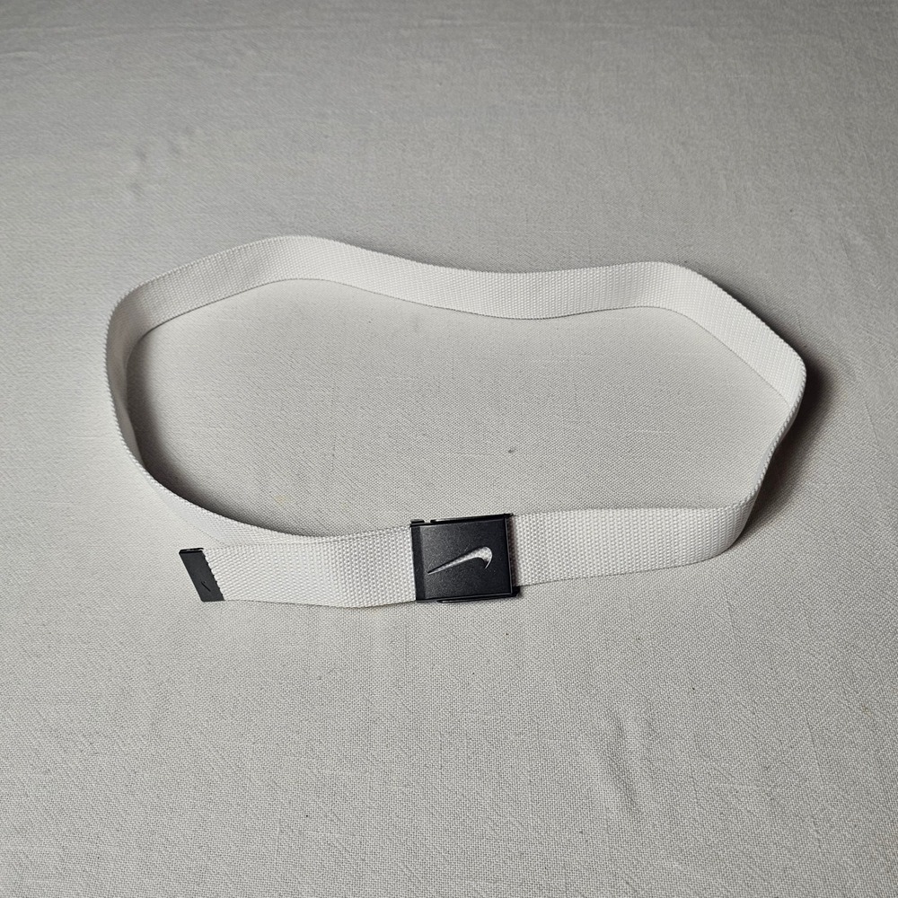 Nike Mens Web Belt White Black Buckle Swoosh Logo One Size